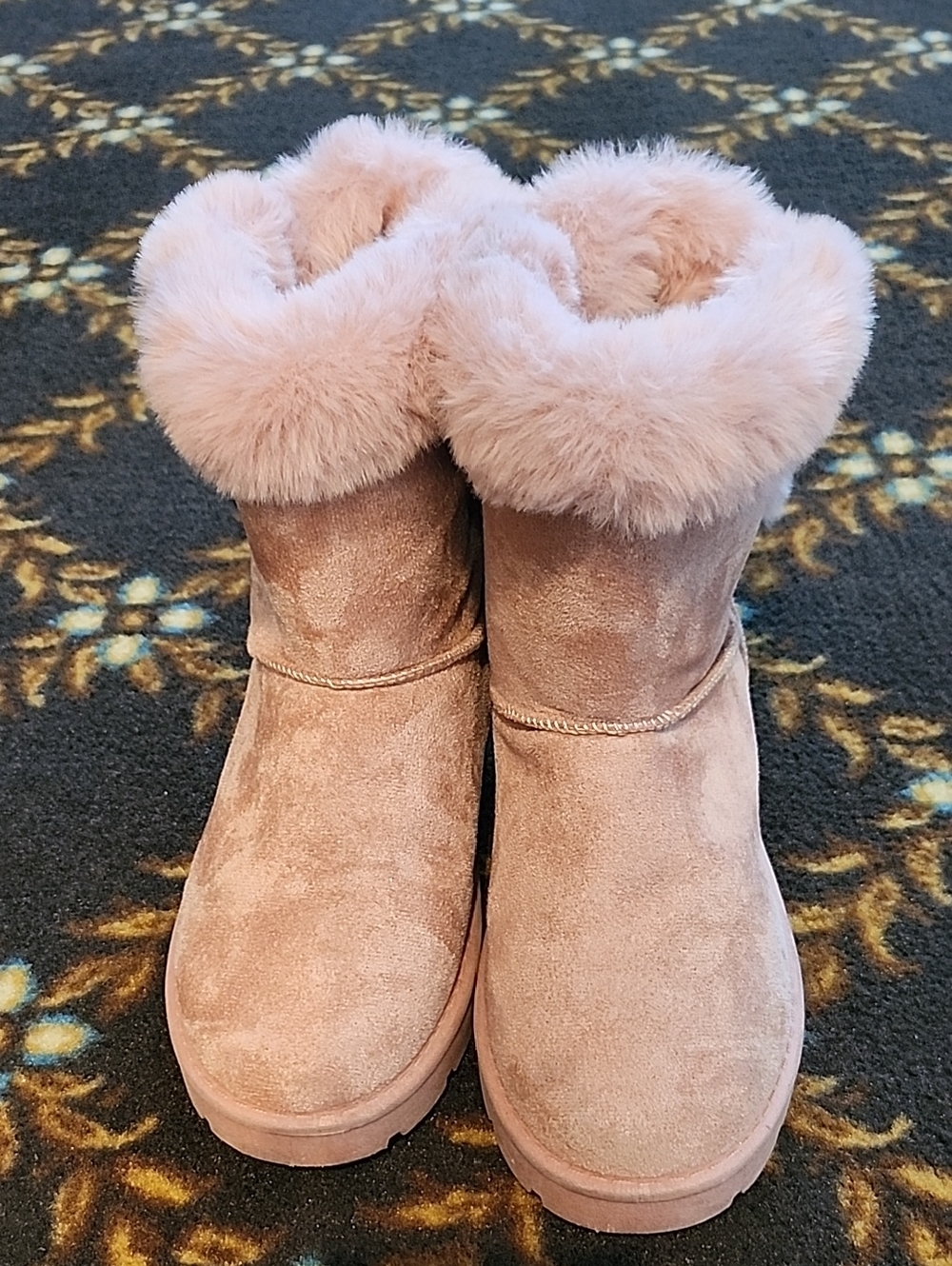 Plush Faux Fur Pink Ankle Boots for Women